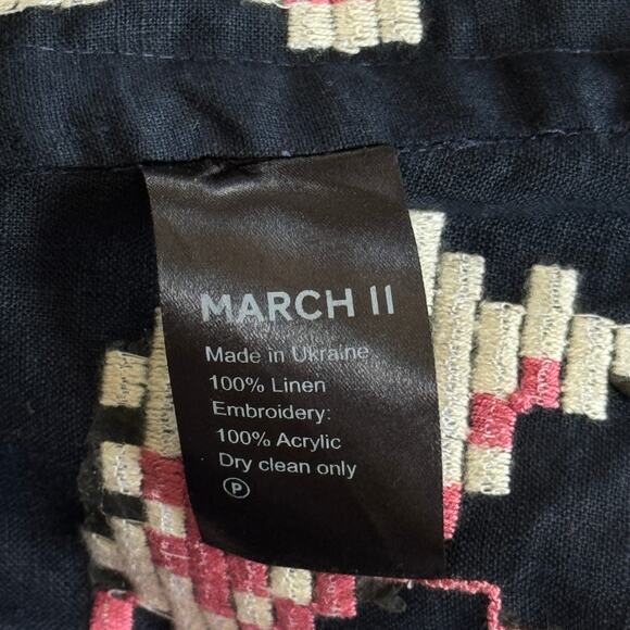 March11‎ Embroidered Linen Tassel Mini Dress Navy Blue Floral Size XS - Picture 10 of 11